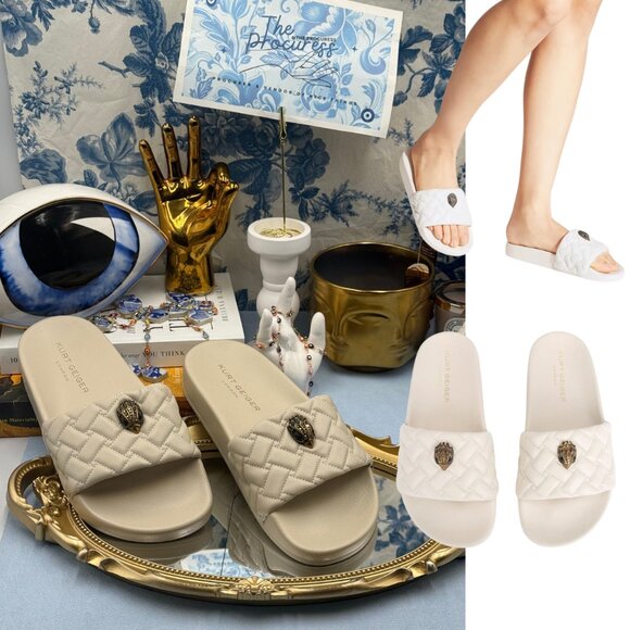 🆕 KURT GEIGER LONDON 🧿 NWOB Meena Eagle Quilted Slide, Bone - Sz 37 US 7 - Picture 1 of 15